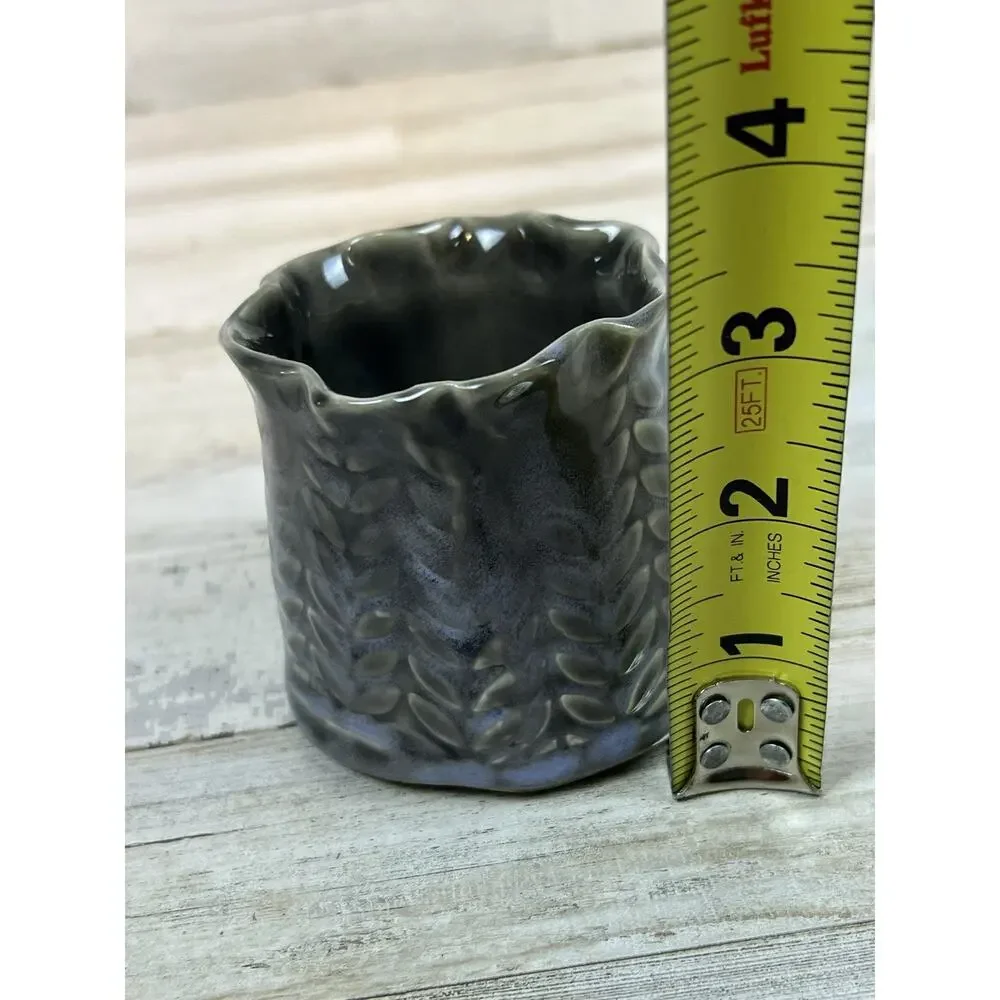 Appalachian Studio Art Pottery Signed MT Bud Vase Pen Holder Blue Gray Handmade